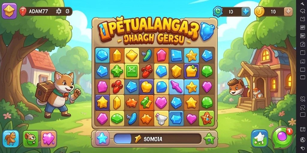 Screenshot utama ADAM77 menunjukkan aksi seru dalam gameplay Match-3.