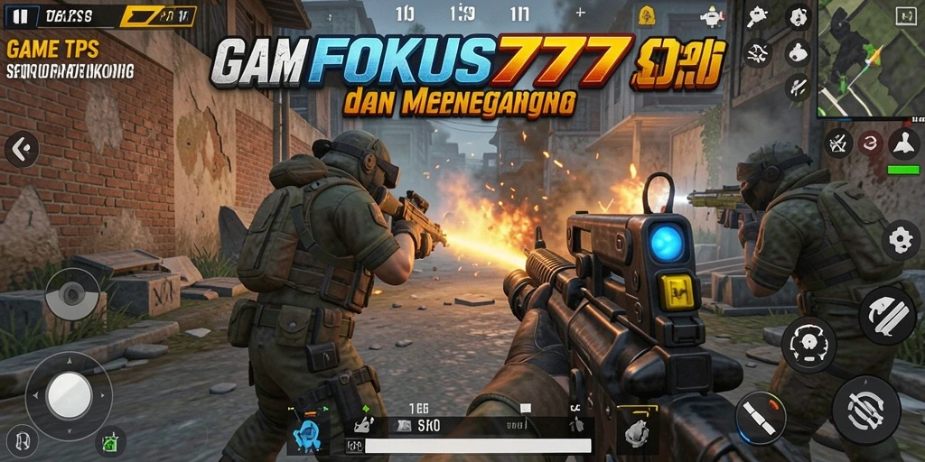 Tampilan gameplay seru dari FOKUS777 dalam pertempuran TPS.