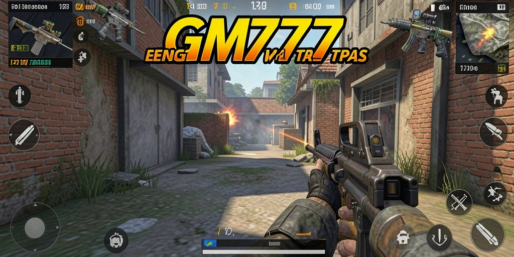 Screenshot GM777 yang menunjukkan aksi tembak-menembak intens.