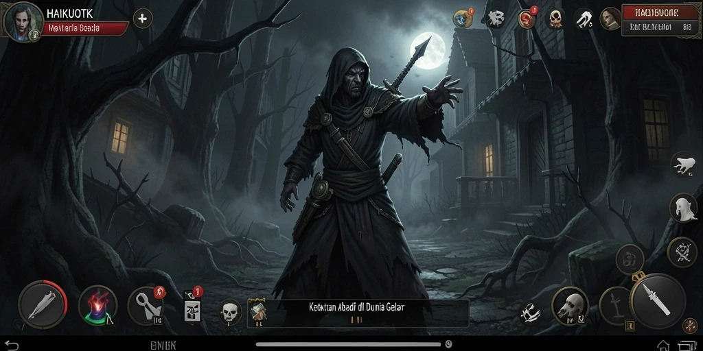 Screenshot HAIKUOTK menampilkan suasana gelap dan mencekam yang menantang.