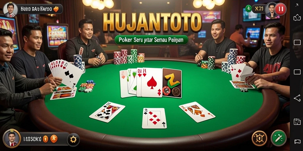 Tampilan menarik dari gameplay poker yang seru di HUJANTOTO.