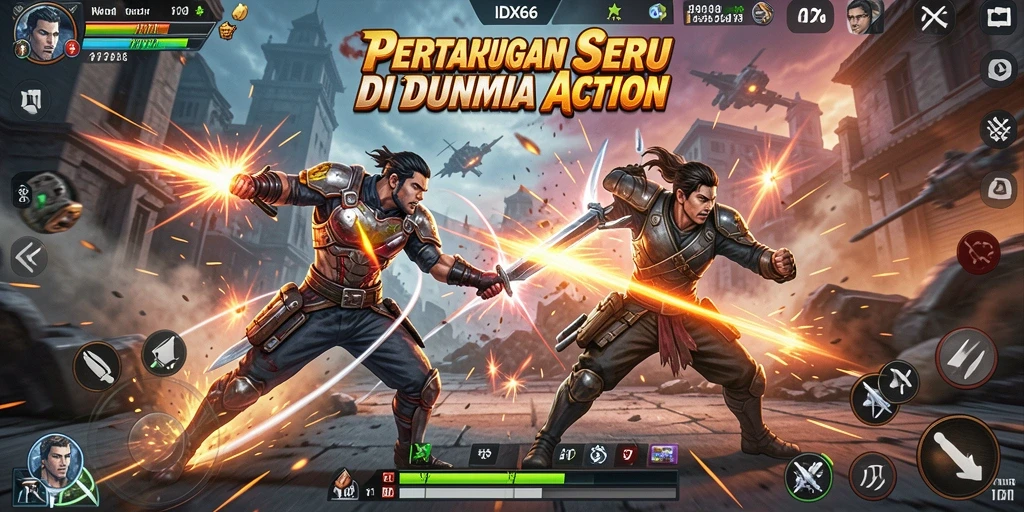 Tampilkan aksi mendebarkan dalam gameplay game Action IDX66.
