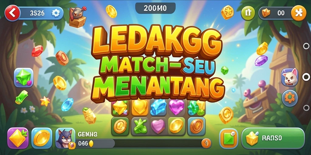Tampilan gameplay seru LEDAKGG dengan objek match-3.