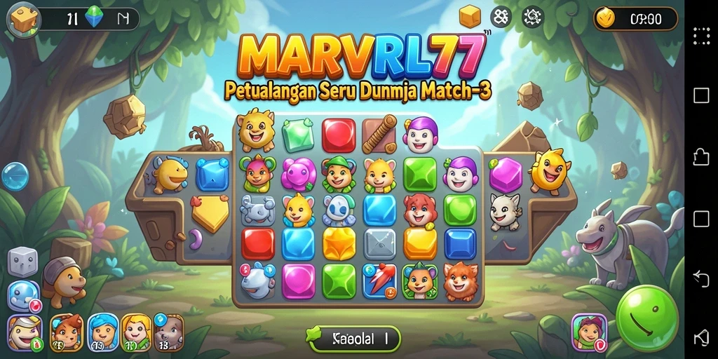 Tampilan menarik dari gameplay MARVRL77 dengan pencocokan batu berwarna.