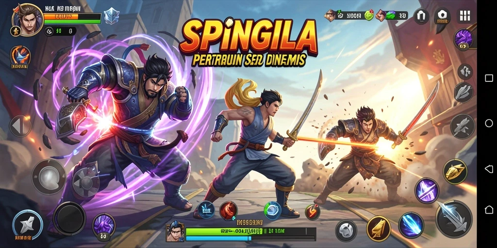 Tangkapan layar SPINGILA menampilkan aksi pertarungan yang intens dan visual yang memukau.
